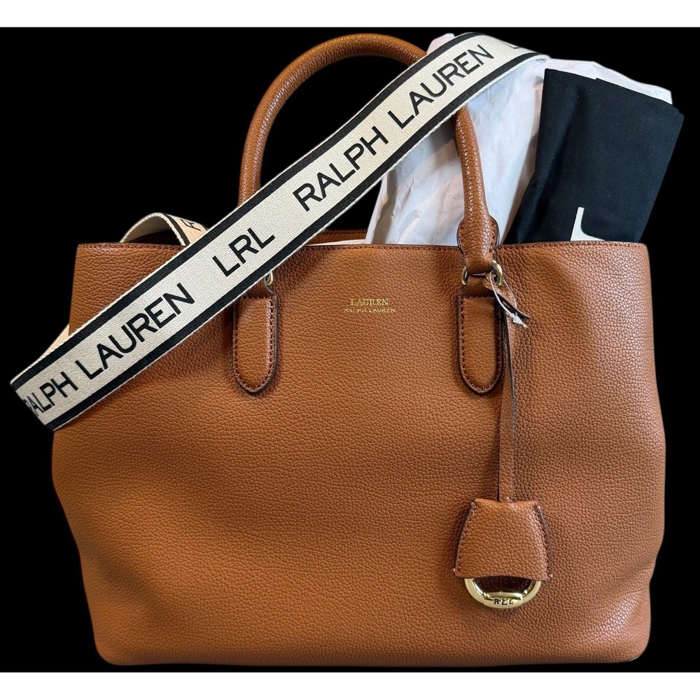 LRL Lauren Ralph Lauren Women's Holiday Handbag Tote Tan Leather Pocketbook